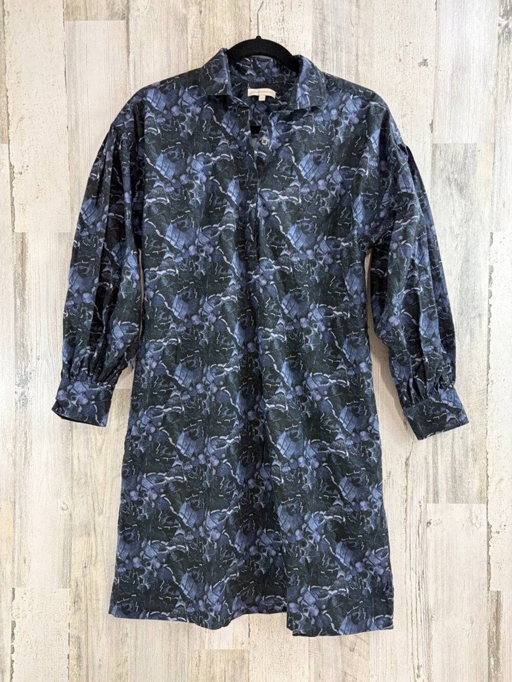Ann Mashburn Sz M Liberty London Blue Dancing Butterfly Long Sleeve Shirt Dress